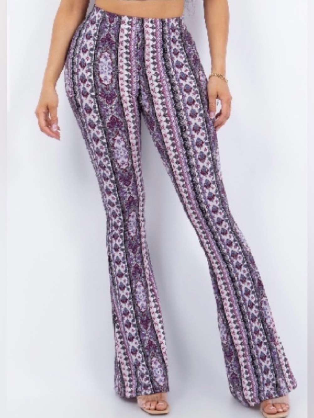Bear Dance Purple Hippie Boho Flare Pants Size Large